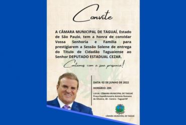 Taguaí entrega “Título de Cidadão” ao deputado estadual Cezar