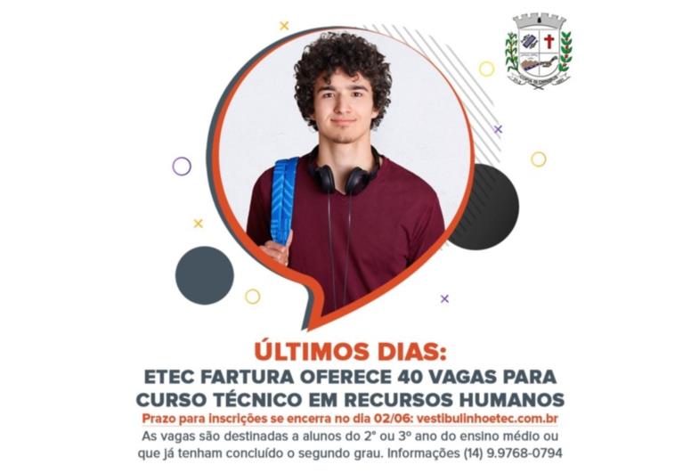 Últimos dias: ETEC Fartura oferece 40 vagas para Curso Técnico em Recursos Humanos