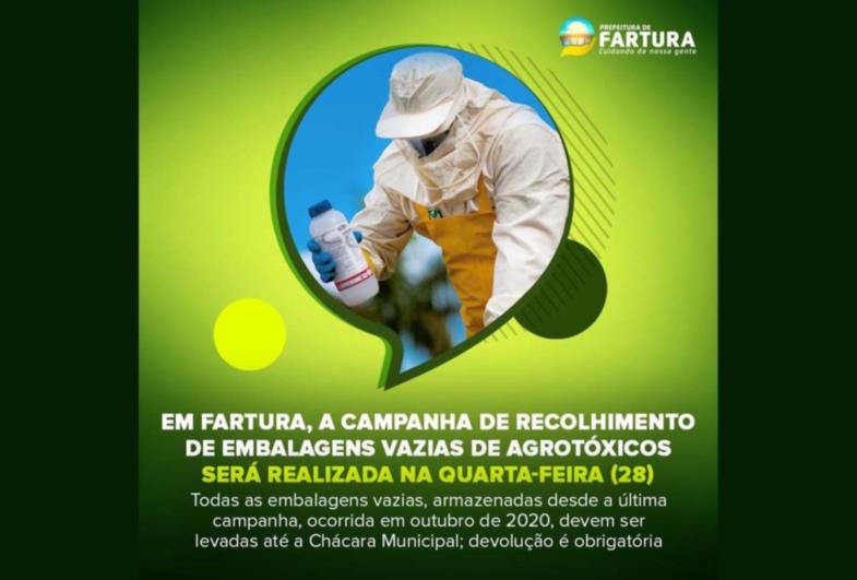 Em Fartura, Campanha de Recolhimento de Embalagens Vazias de Agrotóxicos será realizada na quarta-feira (28)