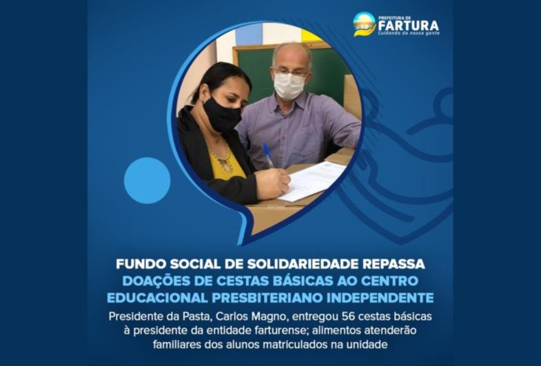 Fundo Social de Solidariedade repassa doações de cestas básicas ao Centro Educacional Presbiteriano Independente