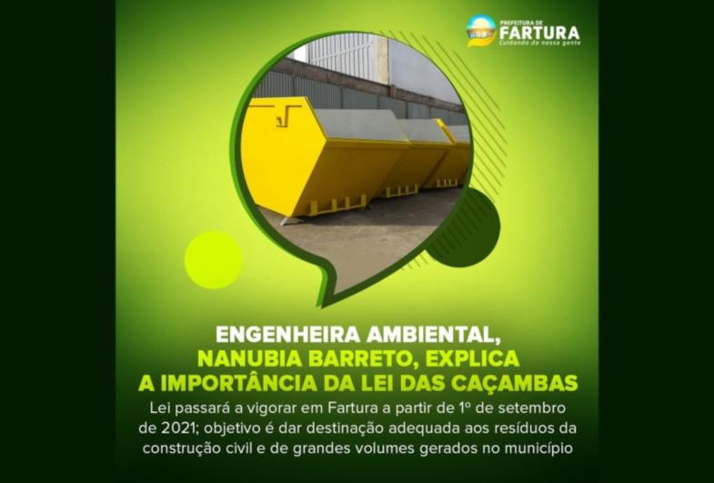 Engenheira ambiental, Nanubia Barreto, explica a importância da Lei das caçambas