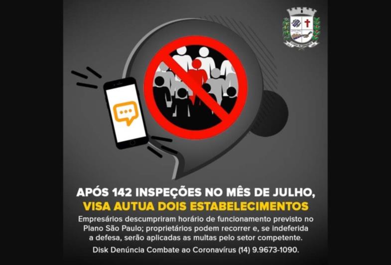 Após 142 inspeções no mês de julho, VISA autua dois estabelecimentos