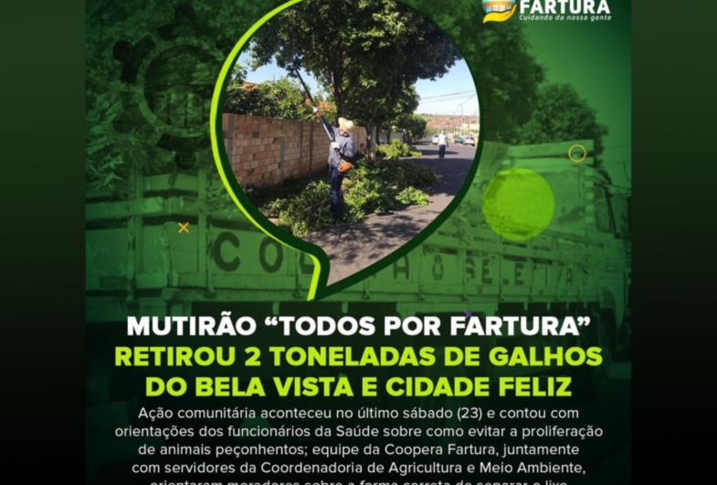 “Todos por Fartura” retira 2 toneladas de galhos do Bela Vista e Cidade Feliz