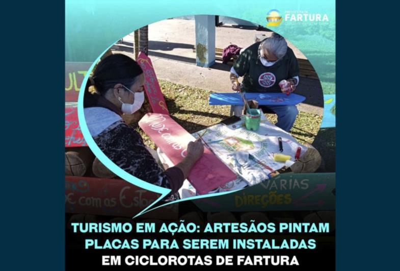 Turismo em Ação:  Artesãos pintam placas motivacionais para serem instaladas em ciclorotas