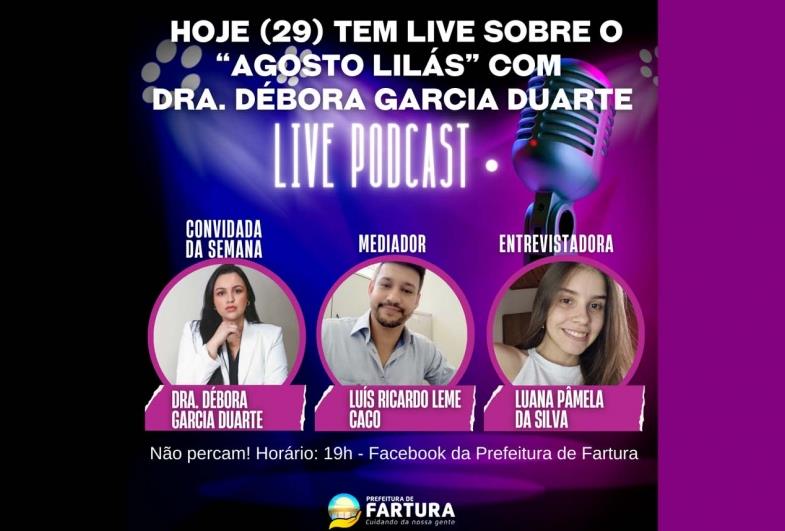 Hoje (29) tem Live sobre o “Agosto Lilás” com Dra. Débora Garcia Duarte