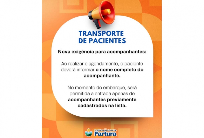 Prefeitura de Fartura estabelece nova regra para acompanhantes no transporte da Saúde