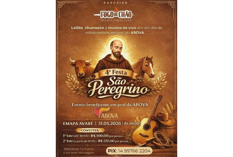 4ª Festa de São Peregrino da Abova será realizada no dia 31 de maio em Avaré
