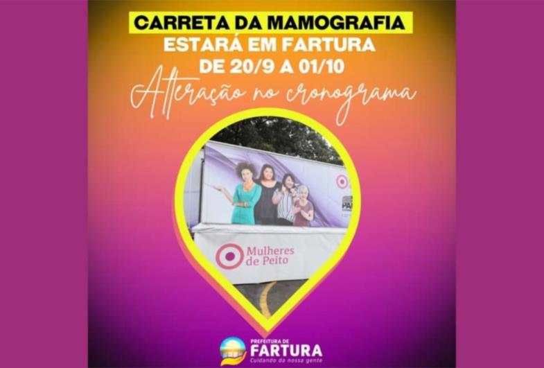 Alteração no cronograma: Carreta da Mamografia estará em Fartura a partir do dia 20