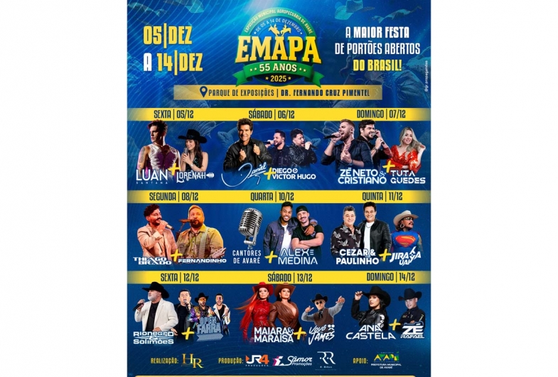Emapa segue nesta segunda-feira, 8, com shows de Thiago Brado e Fernandinho