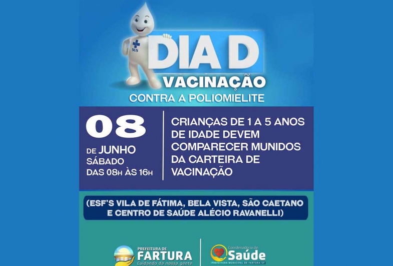 Dia D da vacinação contra a pólio acontece neste sábado em Fartura