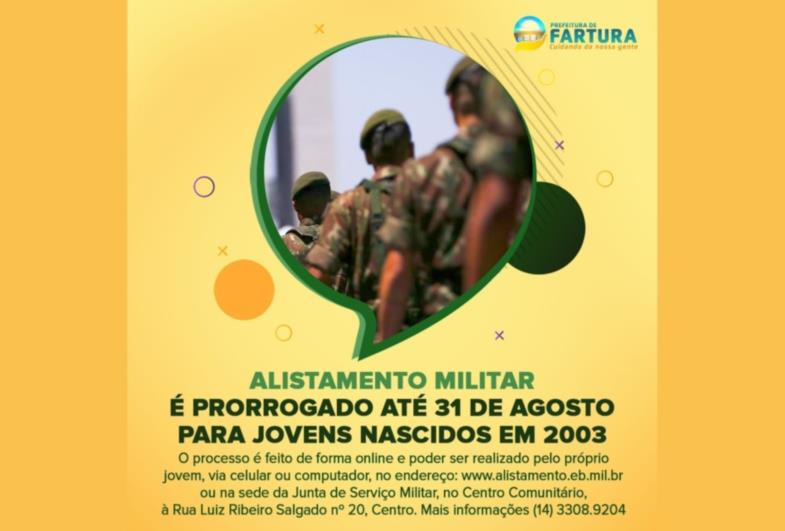 Alistamento militar é prorrogado até 31 de agosto para jovens nascidos em 2003