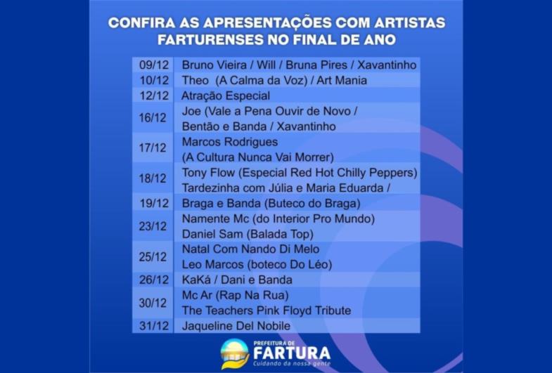 Apresentações com artistas farturenses marcam final de ano no município