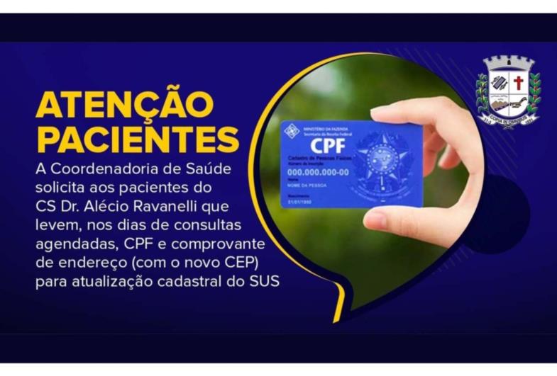 PACIENTES DO CENTRO DE SAÚDE DE FARTURA DEVEM LEVAR DOCUMENTOS PARA ATUALIZAR NOVO CEP