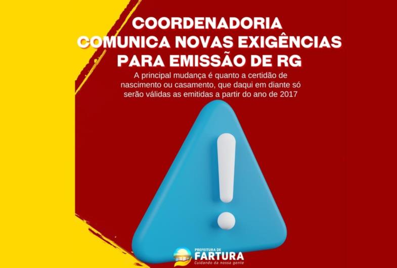 Coordenadoria comunica novas exigências para emissão de RG