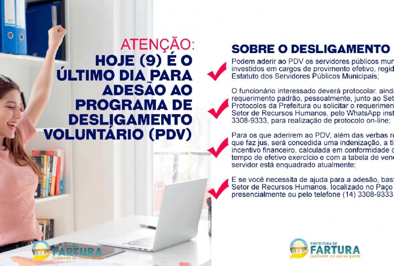 Atenção: hoje (9) é o último dia para adesão ao Programa de Desligamento Voluntário (PDV) 