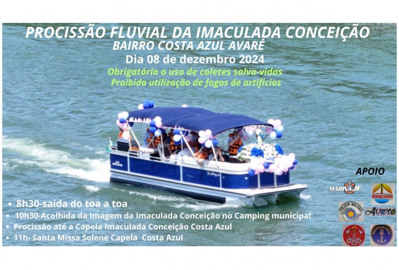 Procissão fluvial acontece no dia 8 de dezembro no Camping Municipal em Avaré