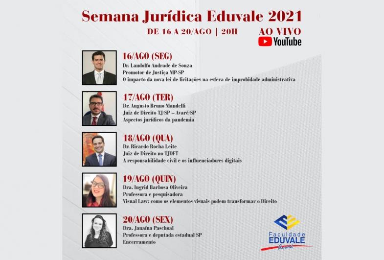 Semana Jurídica Eduvale 2021 será transmitida no YouTube