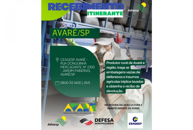 Ação de logística reversa no dia 26 recolhe embalagens vazias de defensivos agrícolas em Avaré