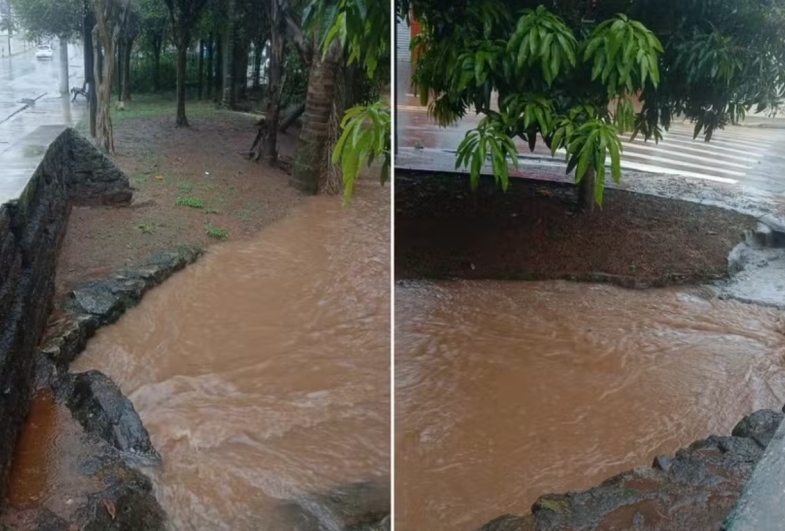 Defesa Civil de Cesário Lange monitora nível do Córrego da Bica, localizado na Avenida Benedito de Camargo Barros — Foto: Defesa Civil de Cesário Lange/Reprodução