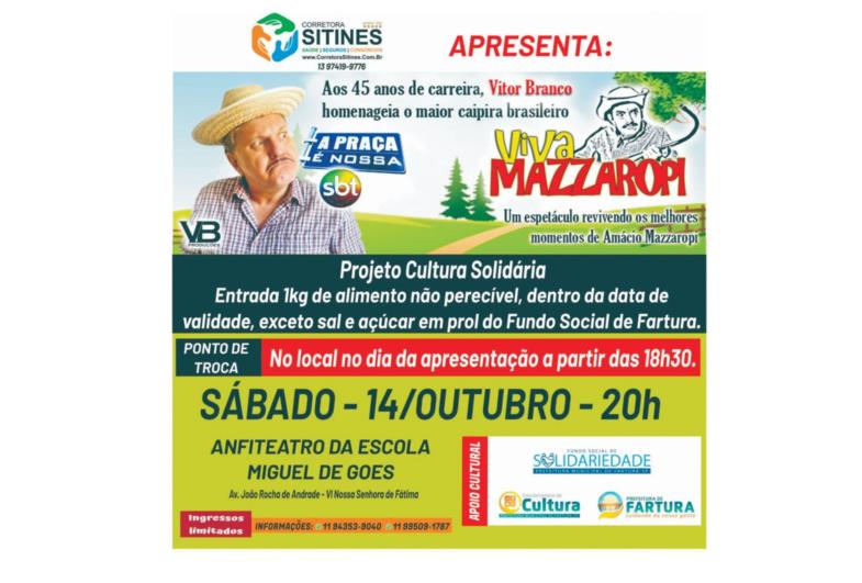 Fartura recebe Projeto Cultura Solidária com o Espetáculo 