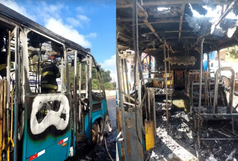 Motorista e passageiros escapam ilesos de ônibus que pegou fogo em Taquarituba