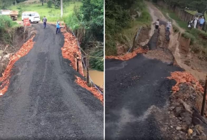 Ponte provisória que cedeu por causa de chuva no interior de SP tem verba aprovada desde 2020