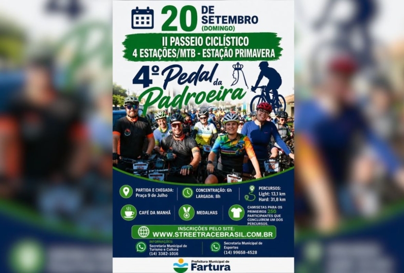 4º Pedal da Padroeira acontece neste domingo (20) em Fartura