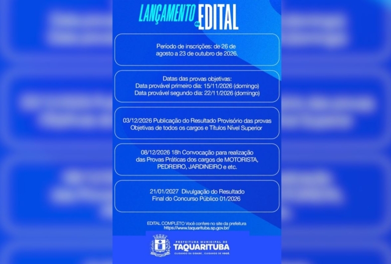 Prefeitura de Taquarituba publica edital do Concurso Público