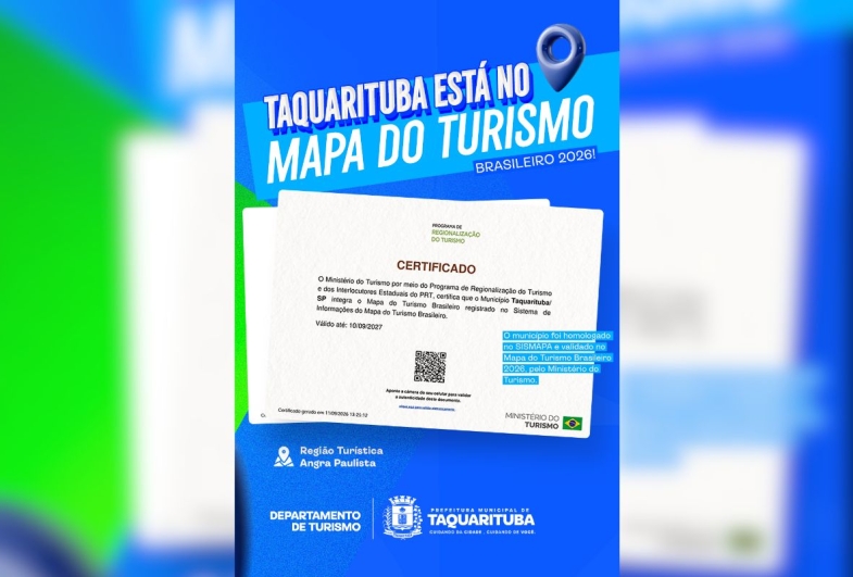 Taquarituba passa a integrar o Mapa do Turismo Brasileiro 2026