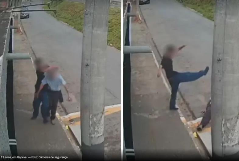Câmeras de segurança flagram jovem agredindo idoso em Itapeva