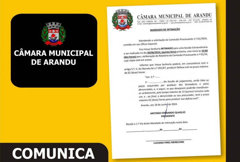 Câmara Municipal de Arandu COMUNICA