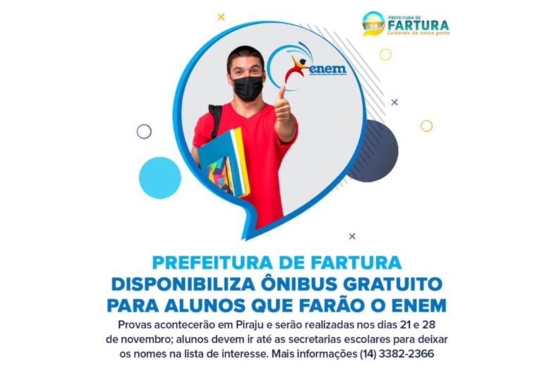 Prefeitura de Fartura disponibiliza ônibus gratuito para alunos que farão o ENEM