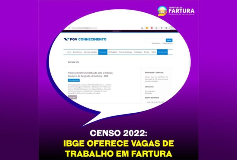 Censo 2022: IBGE oferece vagas de trabalho em Fartura