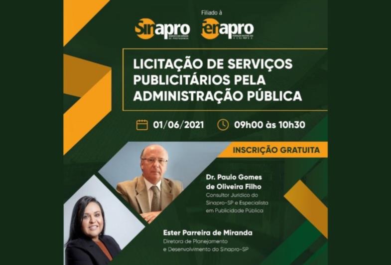Sinapro-SP promove palestra online “Licitação de Serviços Publicitários pela Administração Pública”