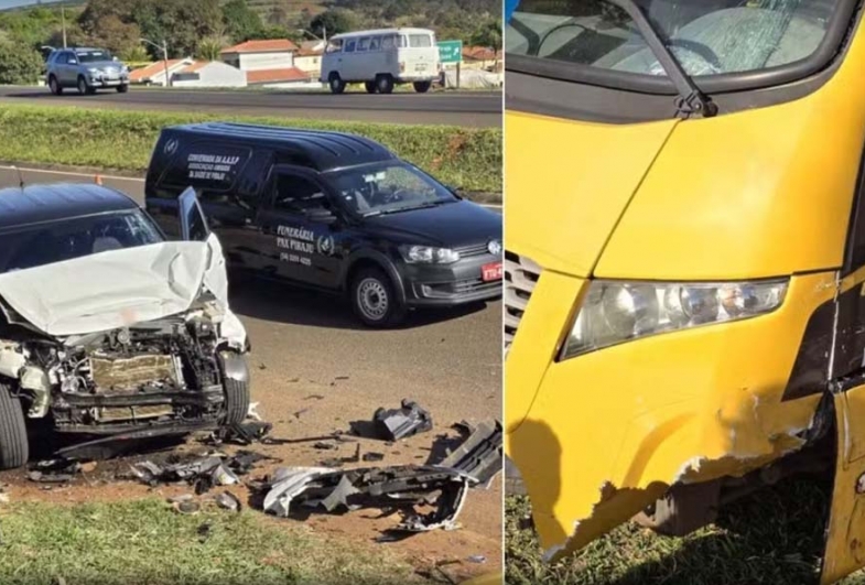 Idoso morre prensado entre carro e micro-ônibus em rodovia de Piraju