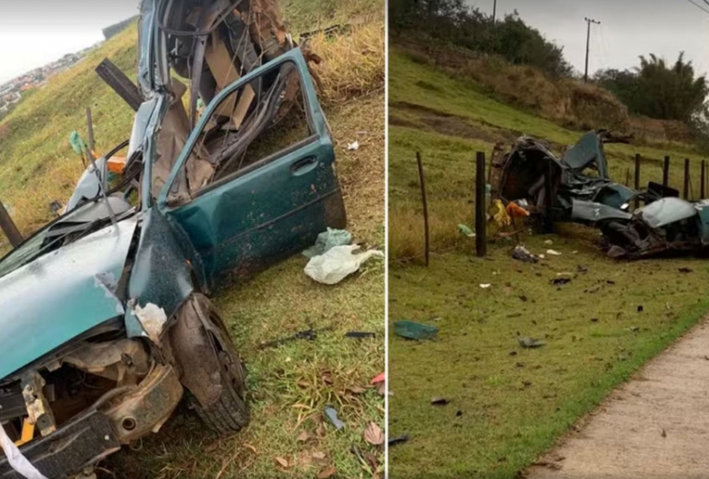 Motorista sobrevive a acidente que destruiu carro em São Miguel Arcanjo