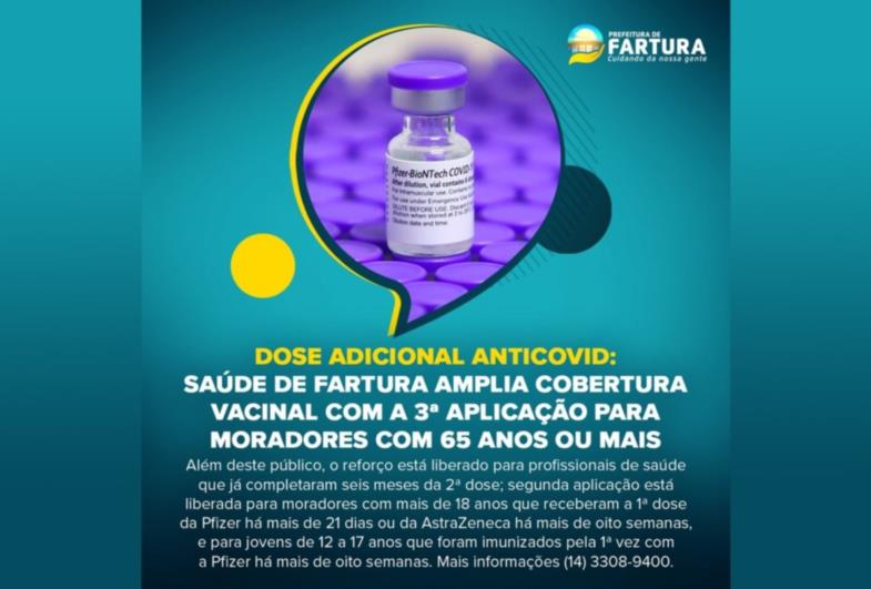 Dose adicional antiCovid: Saúde de Fartura amplia cobertura vacinal com a 3ª aplicação para moradores com 65 anos ou mais