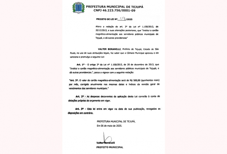 Cópia do projeto enviado à Câmara para votação