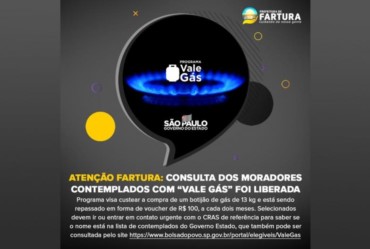 Atenção Fartura: Consulta dos moradores contemplados com “Vale Gás” foi liberada