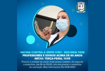 Professores e idosos acima de 60 anos serão vacinados contra a Gripe a partir terça-feira (11)