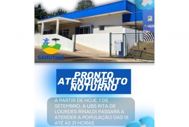 Sarutaiá inicia pronto atendimento noturno na UBS Rita Rinaldi