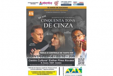 Comédia “Quase Cinquenta Tons de Cinza” é encenada nesta quinta-feira, 2, no Centro Cultural de Avaré