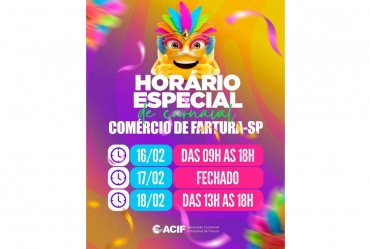 Comércio de Fartura terá horário especial durante o Carnaval