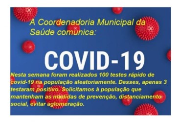 Setor de Saúde divulga a realização de 100 testes rápidos de covid-19 