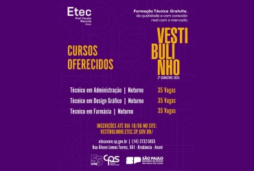 Etec Prof. Fausto Mazzola de Avaré abriu incrições para vestibulinho
