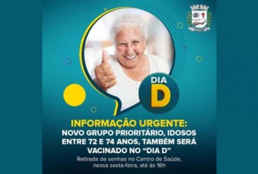 Fartura antecipa vacinação de idosos de 72 a 74 anos para o “Dia D”