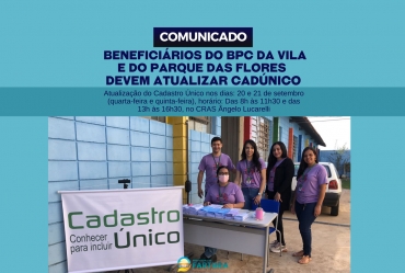 Comunicado importante para os Beneficiários do BPC da Vila e do Parque das Flores