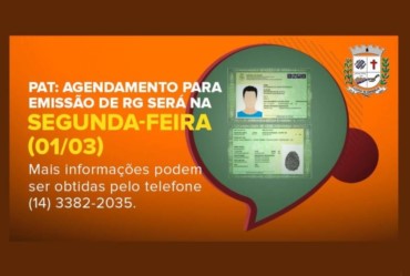 Agendamento para emissão de RG será na próxima segunda-feira (01/03)
