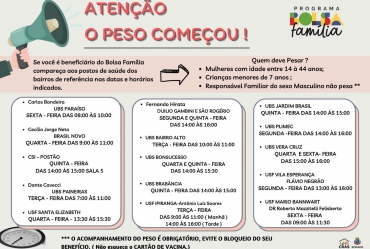 Bolsa Família convoca beneficiários para pesagem obrigatória em Avaré