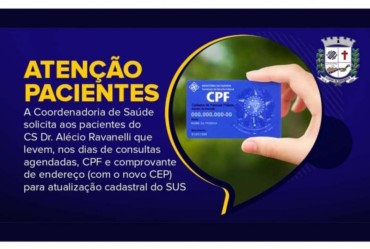 PACIENTES DO CENTRO DE SAÚDE DE FARTURA DEVEM LEVAR DOCUMENTOS PARA ATUALIZAR NOVO CEP